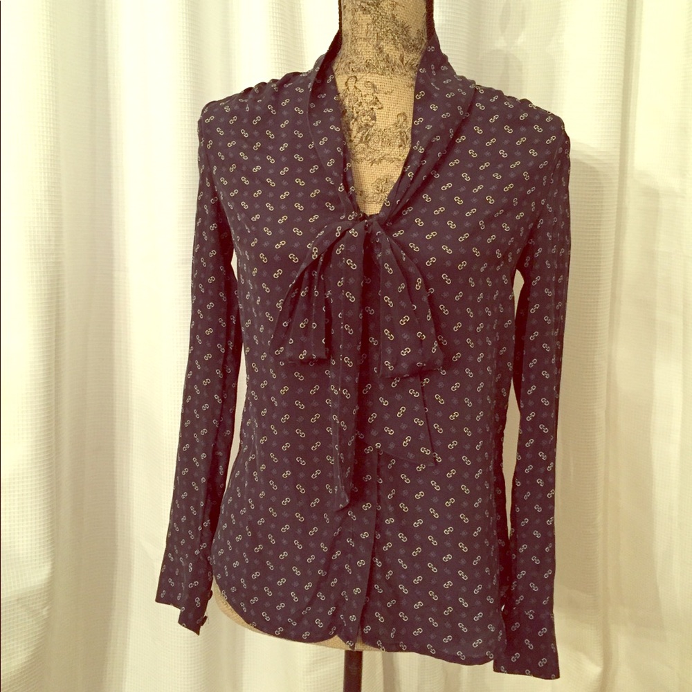 Banana Republic Silk Equestrian Design Blouse